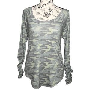 Chaser SMALL Camouflage Crewneck Elastic Scrunch Long Sleeve Pullover Tee Top